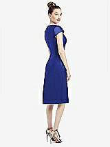 Rear View Thumbnail - Cobalt Blue Cap Sleeve V-Neck Satin Midi Dress with Pockets