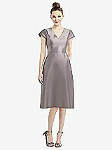 Front View Thumbnail - Cashmere Gray Cap Sleeve V-Neck Satin Midi Dress with Pockets