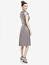 Rear View Thumbnail - Cashmere Gray Cap Sleeve V-Neck Satin Midi Dress with Pockets