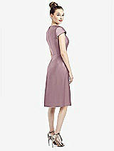 Rear View Thumbnail - Dusty Rose Cap Sleeve V-Neck Satin Midi Dress with Pockets