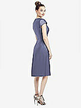 Rear View Thumbnail - French Blue Cap Sleeve V-Neck Satin Midi Dress with Pockets
