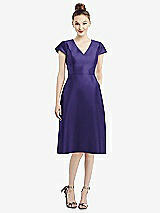 Front View Thumbnail - Grape Cap Sleeve V-Neck Satin Midi Dress with Pockets