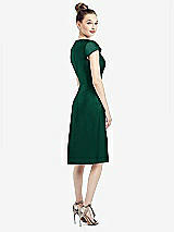 Rear View Thumbnail - Hunter Green Cap Sleeve V-Neck Satin Midi Dress with Pockets