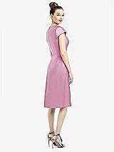 Rear View Thumbnail - Powder Pink Cap Sleeve V-Neck Satin Midi Dress with Pockets