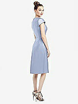 Rear View Thumbnail - Sky Blue Cap Sleeve V-Neck Satin Midi Dress with Pockets