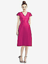 Front View Thumbnail - Think Pink Cap Sleeve V-Neck Satin Midi Dress with Pockets