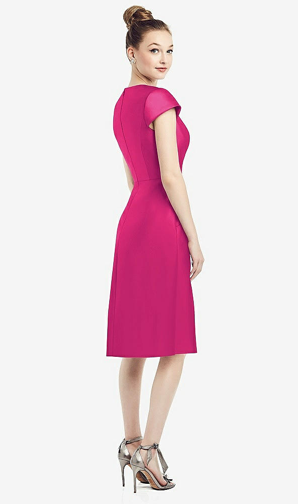 Back View - Think Pink Cap Sleeve V-Neck Satin Midi Dress with Pockets