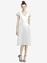 Front View Thumbnail - White Cap Sleeve V-Neck Satin Midi Dress with Pockets