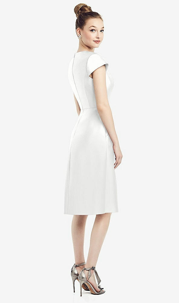 Back View - White Cap Sleeve V-Neck Satin Midi Dress with Pockets