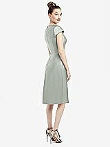 Rear View Thumbnail - Willow Green Cap Sleeve V-Neck Satin Midi Dress with Pockets