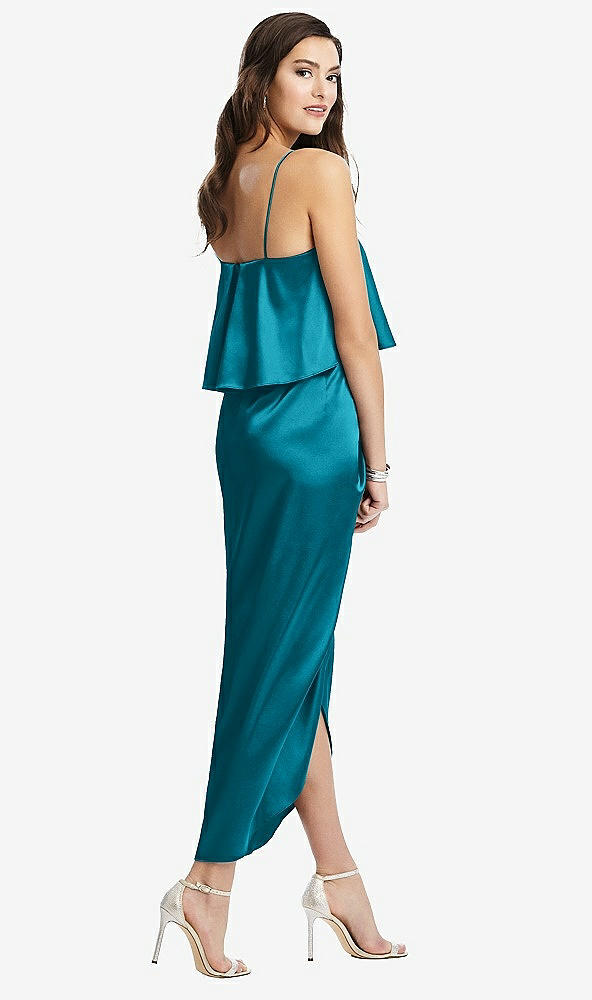 Back View - Oasis Popover Bodice Midi Dress with Draped Tulip Skirt