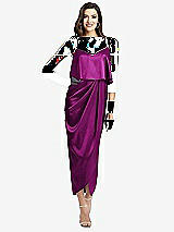 Alt View 1 Thumbnail - Persian Plum Popover Bodice Midi Dress with Draped Tulip Skirt