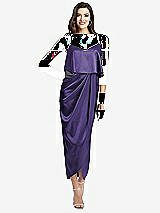 Alt View 1 Thumbnail - Regalia - PANTONE Ultra Violet Popover Bodice Midi Dress with Draped Tulip Skirt
