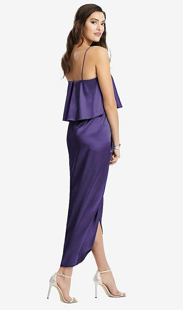 Back View - Regalia - PANTONE Ultra Violet Popover Bodice Midi Dress with Draped Tulip Skirt