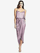 Front View Thumbnail - Suede Rose Popover Bodice Midi Dress with Draped Tulip Skirt