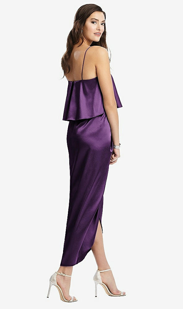 Back View - African Violet Popover Bodice Midi Dress with Draped Tulip Skirt