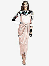Alt View 1 Thumbnail - Blush Popover Bodice Midi Dress with Draped Tulip Skirt