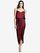 Front View Thumbnail - Burgundy Popover Bodice Midi Dress with Draped Tulip Skirt