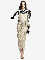Alt View 1 Thumbnail - Champagne Popover Bodice Midi Dress with Draped Tulip Skirt