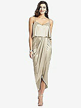Front View Thumbnail - Champagne Popover Bodice Midi Dress with Draped Tulip Skirt