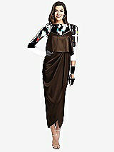 Alt View 1 Thumbnail - Espresso Popover Bodice Midi Dress with Draped Tulip Skirt