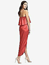 Rear View Thumbnail - Perfect Coral Popover Bodice Midi Dress with Draped Tulip Skirt