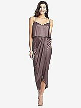Front View Thumbnail - French Truffle Popover Bodice Midi Dress with Draped Tulip Skirt