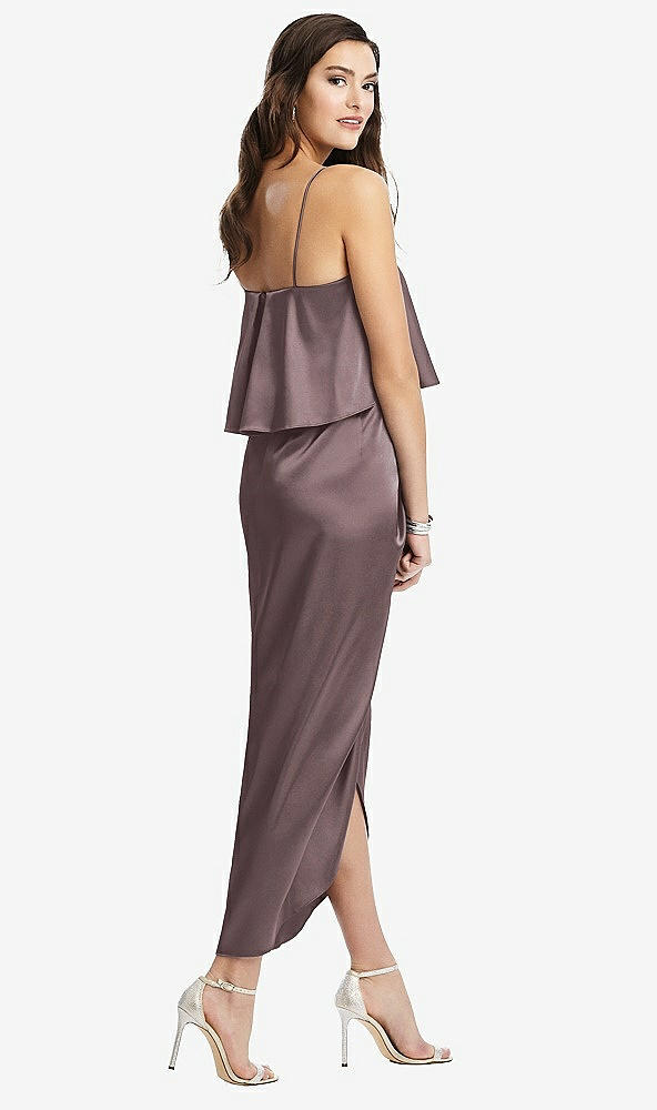 Back View - French Truffle Popover Bodice Midi Dress with Draped Tulip Skirt