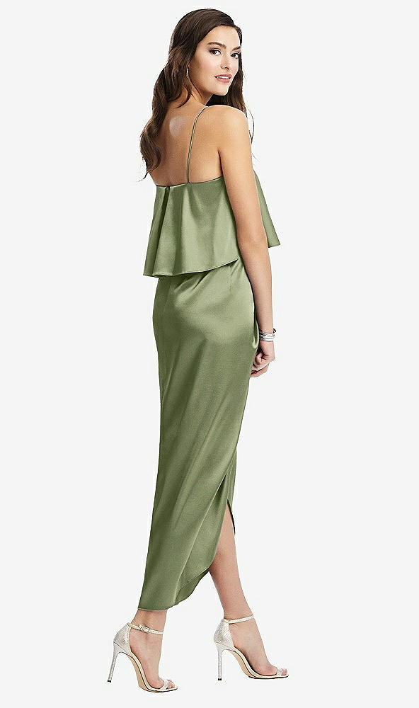 Back View - Kiwi Popover Bodice Midi Dress with Draped Tulip Skirt