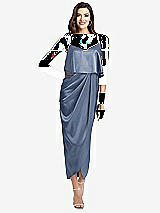 Alt View 1 Thumbnail - Larkspur Blue Popover Bodice Midi Dress with Draped Tulip Skirt