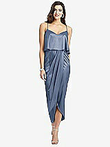 Front View Thumbnail - Larkspur Blue Popover Bodice Midi Dress with Draped Tulip Skirt