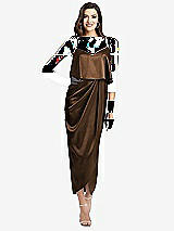 Alt View 1 Thumbnail - Latte Popover Bodice Midi Dress with Draped Tulip Skirt