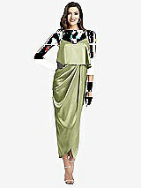 Alt View 1 Thumbnail - Mint Popover Bodice Midi Dress with Draped Tulip Skirt