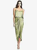 Front View Thumbnail - Mint Popover Bodice Midi Dress with Draped Tulip Skirt