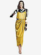 Alt View 1 Thumbnail - Marigold Popover Bodice Midi Dress with Draped Tulip Skirt