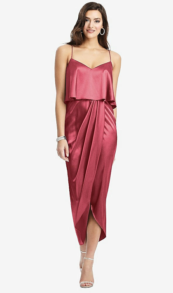 Front View - Nectar Popover Bodice Midi Dress with Draped Tulip Skirt