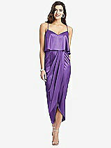Front View Thumbnail - Pansy Popover Bodice Midi Dress with Draped Tulip Skirt