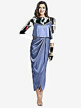 Alt View 1 Thumbnail - Periwinkle - PANTONE Serenity Popover Bodice Midi Dress with Draped Tulip Skirt