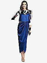 Alt View 1 Thumbnail - Sapphire Popover Bodice Midi Dress with Draped Tulip Skirt