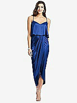 Front View Thumbnail - Sapphire Popover Bodice Midi Dress with Draped Tulip Skirt