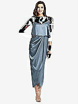 Alt View 1 Thumbnail - Slate Popover Bodice Midi Dress with Draped Tulip Skirt