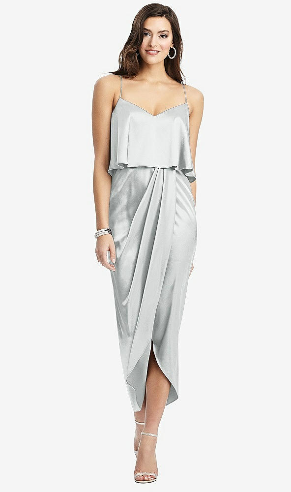 Front View - Sterling Popover Bodice Midi Dress with Draped Tulip Skirt
