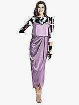 Alt View 1 Thumbnail - Wood Violet Popover Bodice Midi Dress with Draped Tulip Skirt