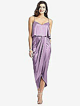 Front View Thumbnail - Wood Violet Popover Bodice Midi Dress with Draped Tulip Skirt