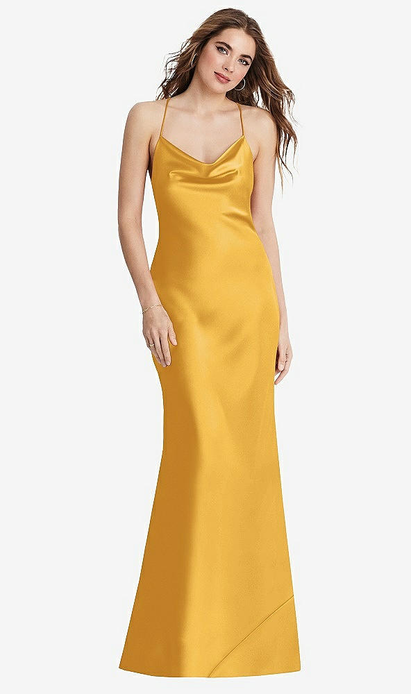 Back View - NYC Yellow Cowl-Neck Convertible Maxi Slip Dress - Reese