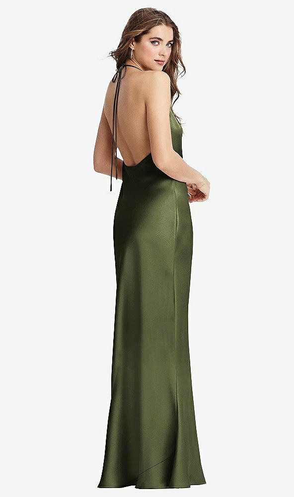 Front View - Olive Green Cowl-Neck Convertible Maxi Slip Dress - Reese
