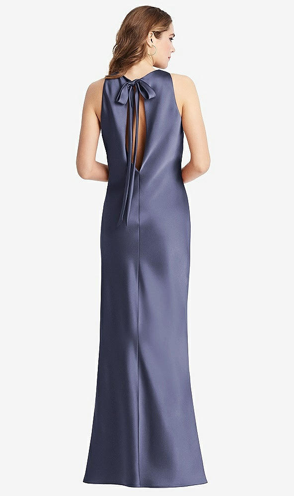 Front View - French Blue Tie Neck Low Back Maxi Tank Dress - Marin