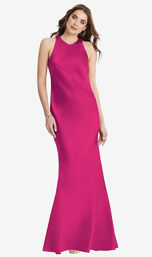 Back View - Think Pink Tie Neck Low Back Maxi Tank Dress - Marin