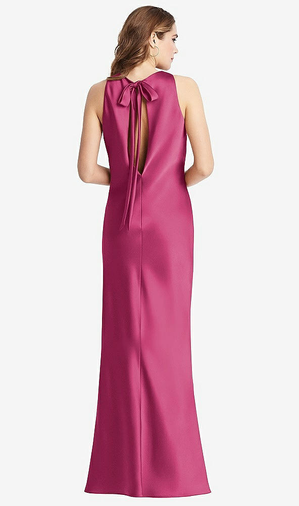 Front View - Tea Rose Tie Neck Low Back Maxi Tank Dress - Marin