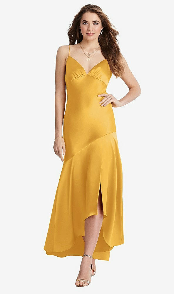 Front View - NYC Yellow Asymmetrical Drop Waist High-Low Slip Dress - Devon